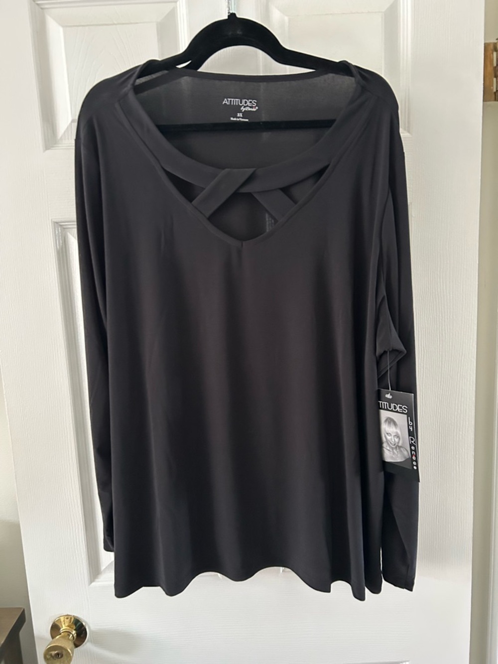 ATTITUDES by Renee Black Long-Sleeve Crisscross V-Neck Top
